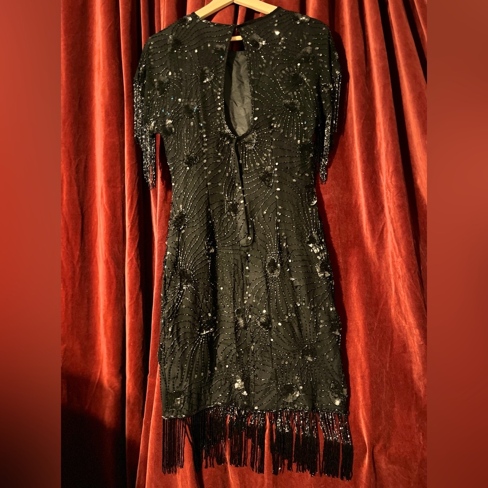 Stenay Silk Dress with Sequin/Bead Bodice & Fringe Size 6 VINTAGE